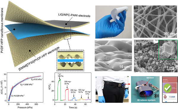 <Structure and Performance of Ultra-High Sensitivity/Broadband Wearable Pressure Sensor Using Graphene-Polymer Nanocomposite Electrolyte and Ion Nanofiber Polymer Membrane>