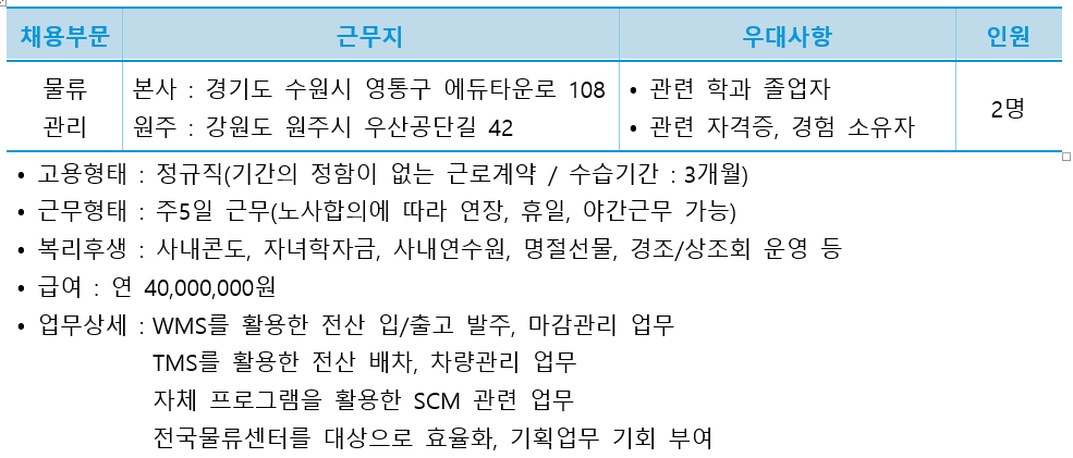 [추천채용] 오뚜기물류서비스 추천채용 안내