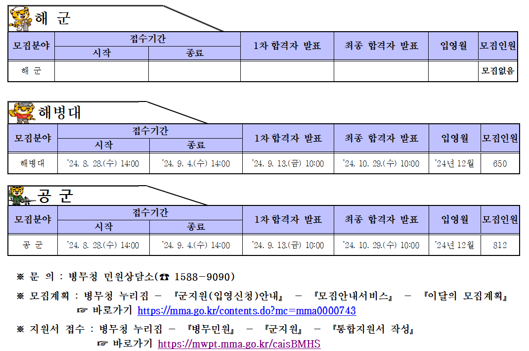 9월 현역병 입영 관련
 ※ 문 의 : 병무청 민원상담소(☎ 1588-9090)