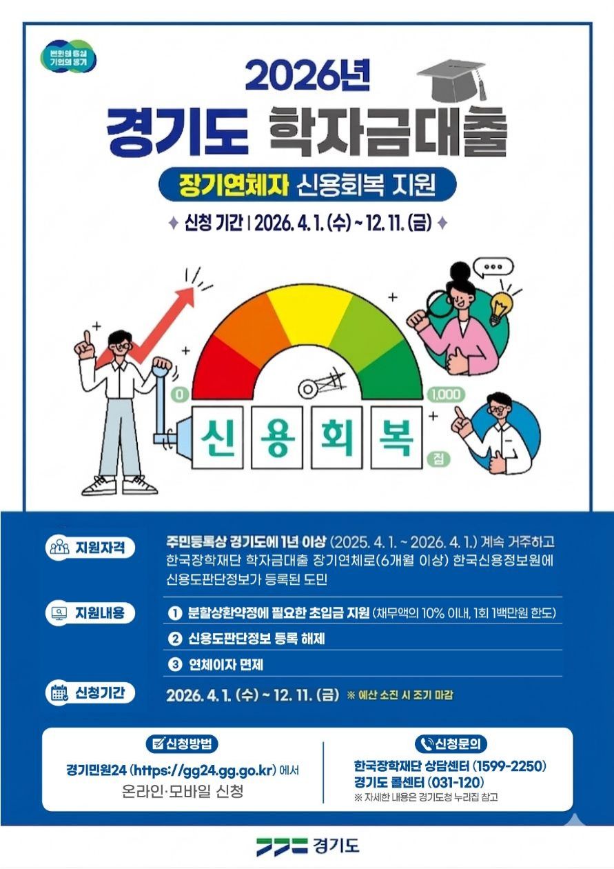 [경기도] 2026년 경기도 학자금대충 장기연체자 신용회복 지원 사업 안내
